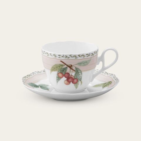  Chén trà (tách trà) màu hồng dung tích 250ml kèm đĩa lót sứ xương | Noritake Orchard Garden 4911-2L - T97887 