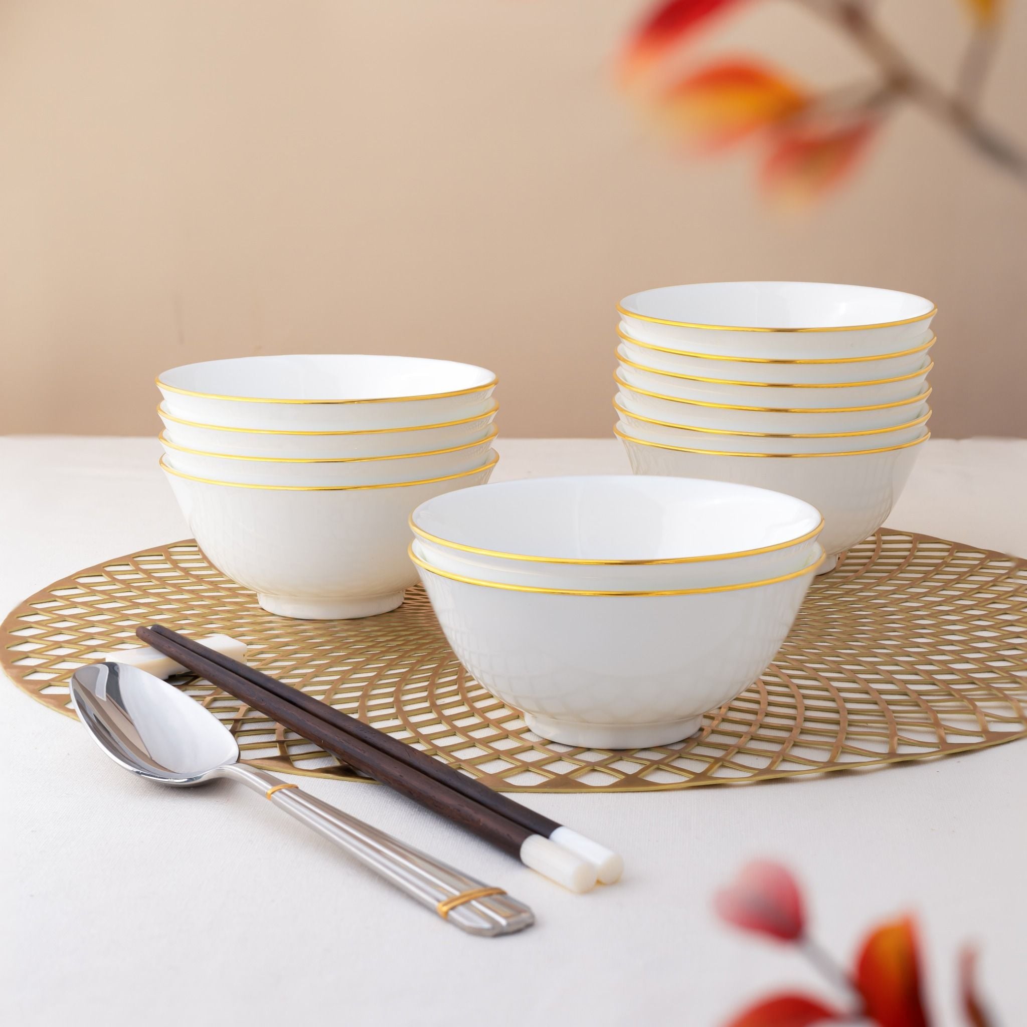 Bộ bát đĩa ăn châu Á đầy đủ 38 món (cho 6 người) sứ xương | Noritake Accompanist 4886L - D038AD