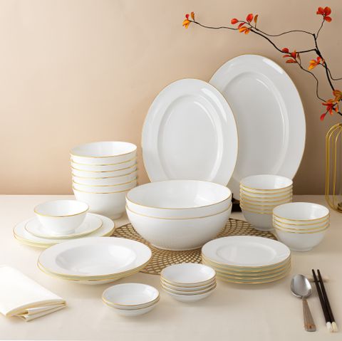  Bộ bát đĩa ăn châu Á đầy đủ 38 món (cho 6 người) sứ xương | Noritake Accompanist 4886L - D038AD 