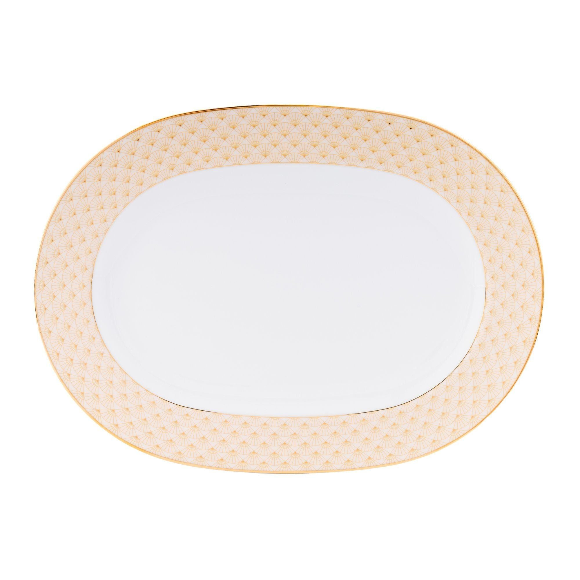 Đĩa Oval cỡ vừa (MD) dài 35,3cm sứ trắng | Noritake Trocadero Gold 1787L - 91044