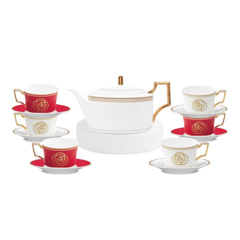  Bộ ấm chén uống trà (ấm 1.280ml, chén 240ml) 13 món sứ xương | Noritake Aidan Gold 4941L - T014M 