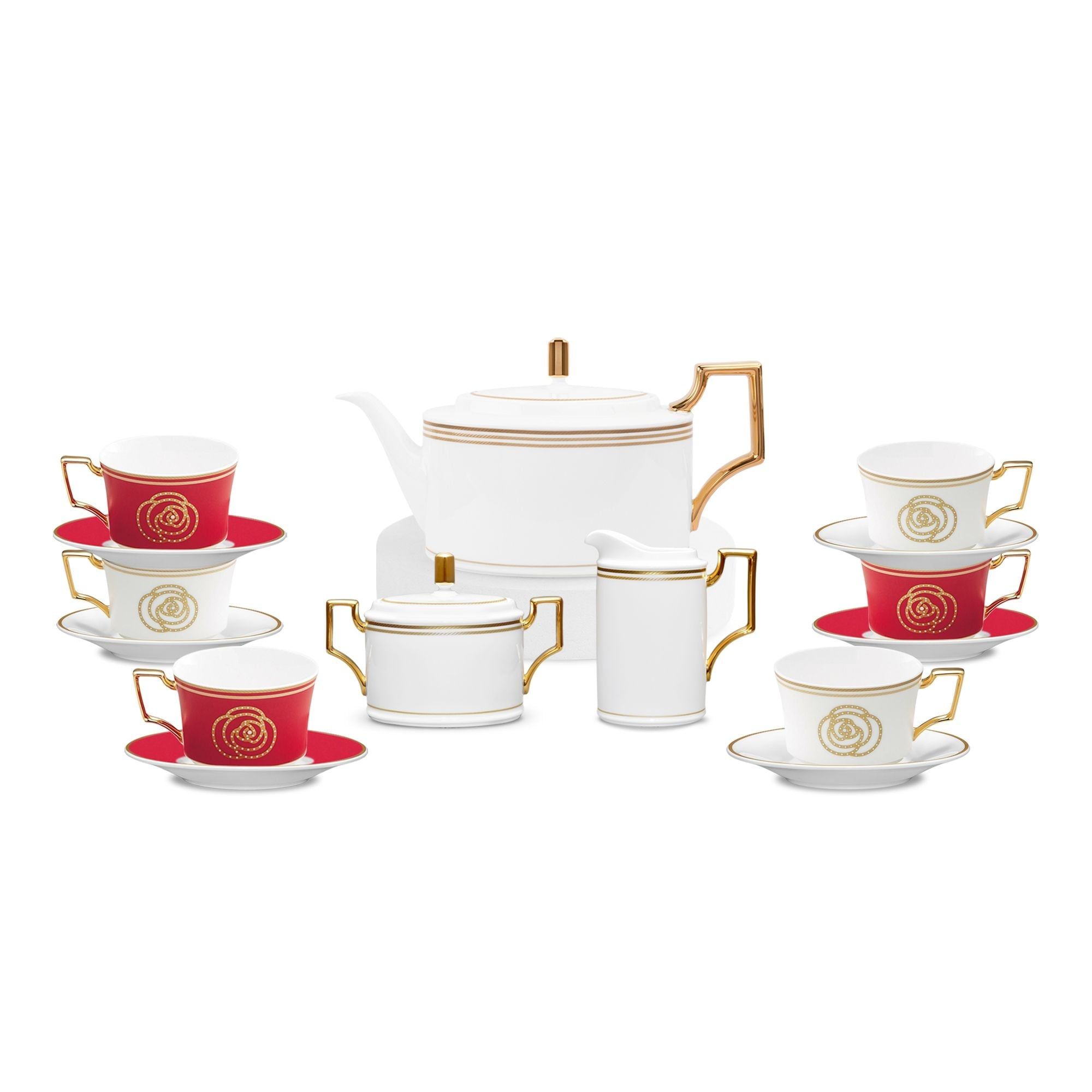 Bộ ấm chén uống trà (ấm 1.280ml, chén 240ml) 15 món sứ xương | Noritake Aidan Gold 4941L - T017B