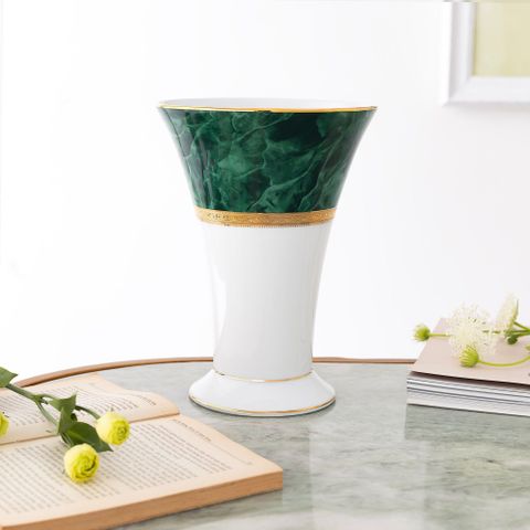  Bình hoa (lọ hoa) trang trí cổ loe cao 23,3cm (màu xanh - jade) sứ trắng | Noritake Majestic Green M-164L - T91825K 