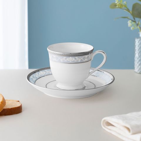  Chén trà (tách trà) nhỏ dung tích 90ml kèm đĩa lót sứ trắng | Noritake Hampshire Platinum 4336L - T91392 