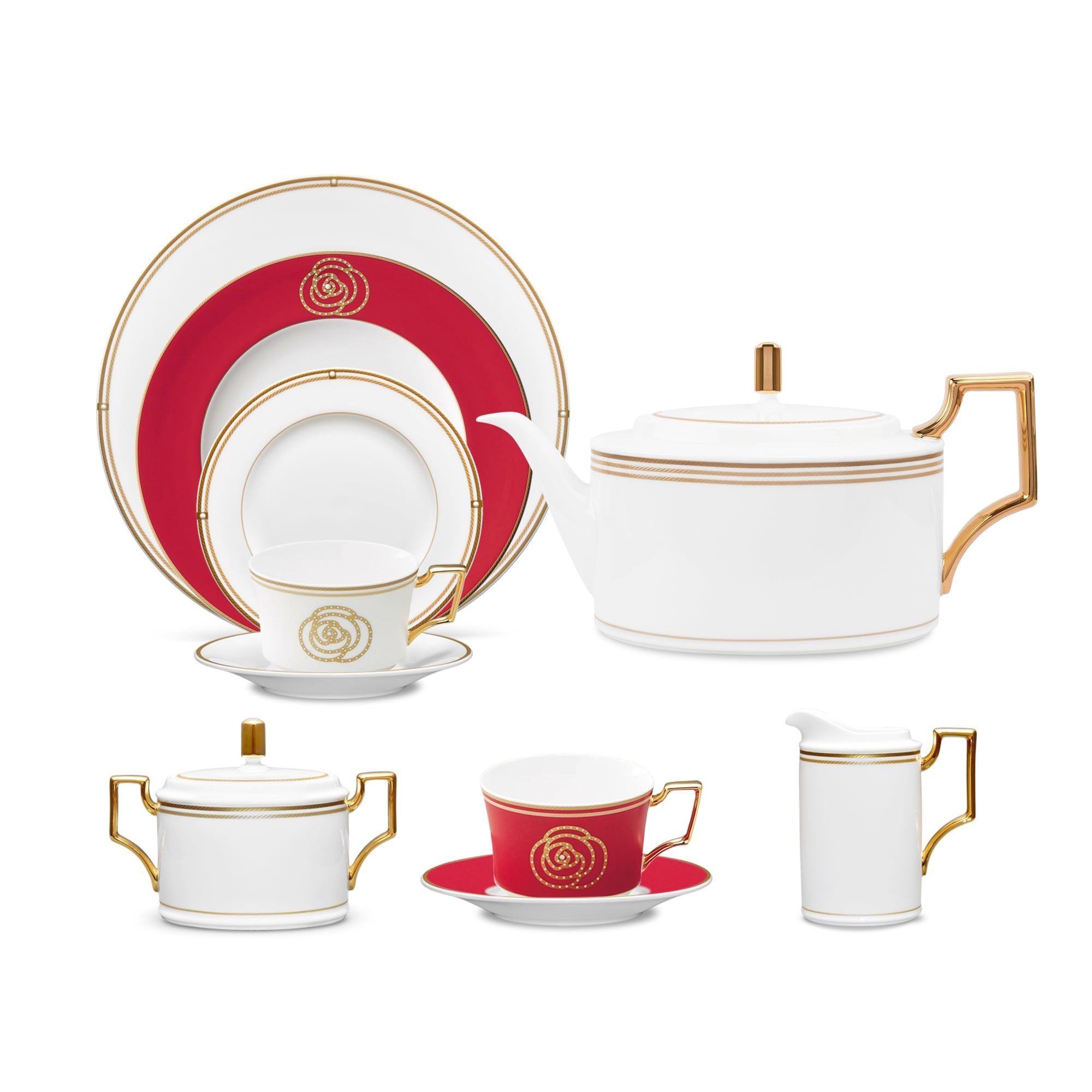 Bộ ấm chén uống trà (ấm 1.280ml, chén 240ml) 18 món sứ xương | Noritake Aidan Gold 4941L - T020A