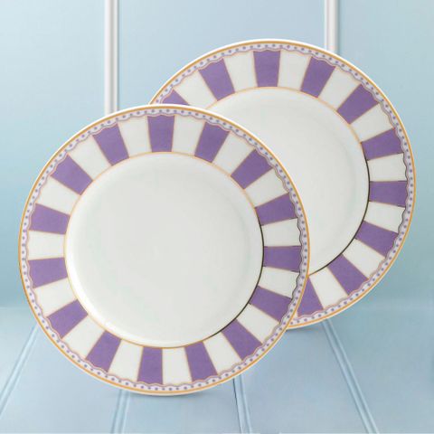  Bộ 02 đĩa tròn cỡ vừa 21cm (tím lavender) sứ trắng | Noritake CRNIVL Lavender M-248L - Q002M 