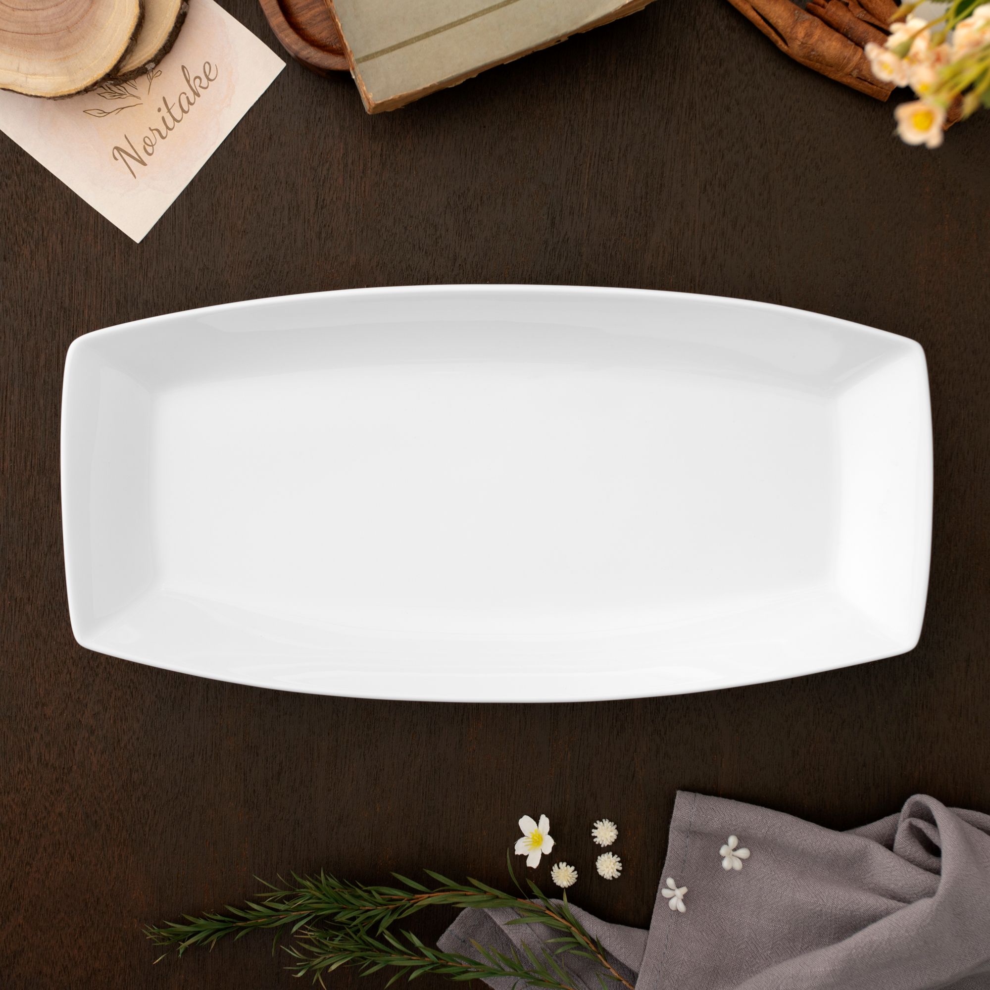 Đĩa Buffet hình chữ nhật (XL) dài 40,1cm sứ trắng | Noritake Art Stage 1609L - 96751