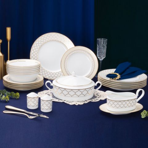  Bộ đĩa ăn kiểu Âu 22 món (cho 6 người) sứ trắng | Noritake Eternal Palace Gold 1728L - D024AM 