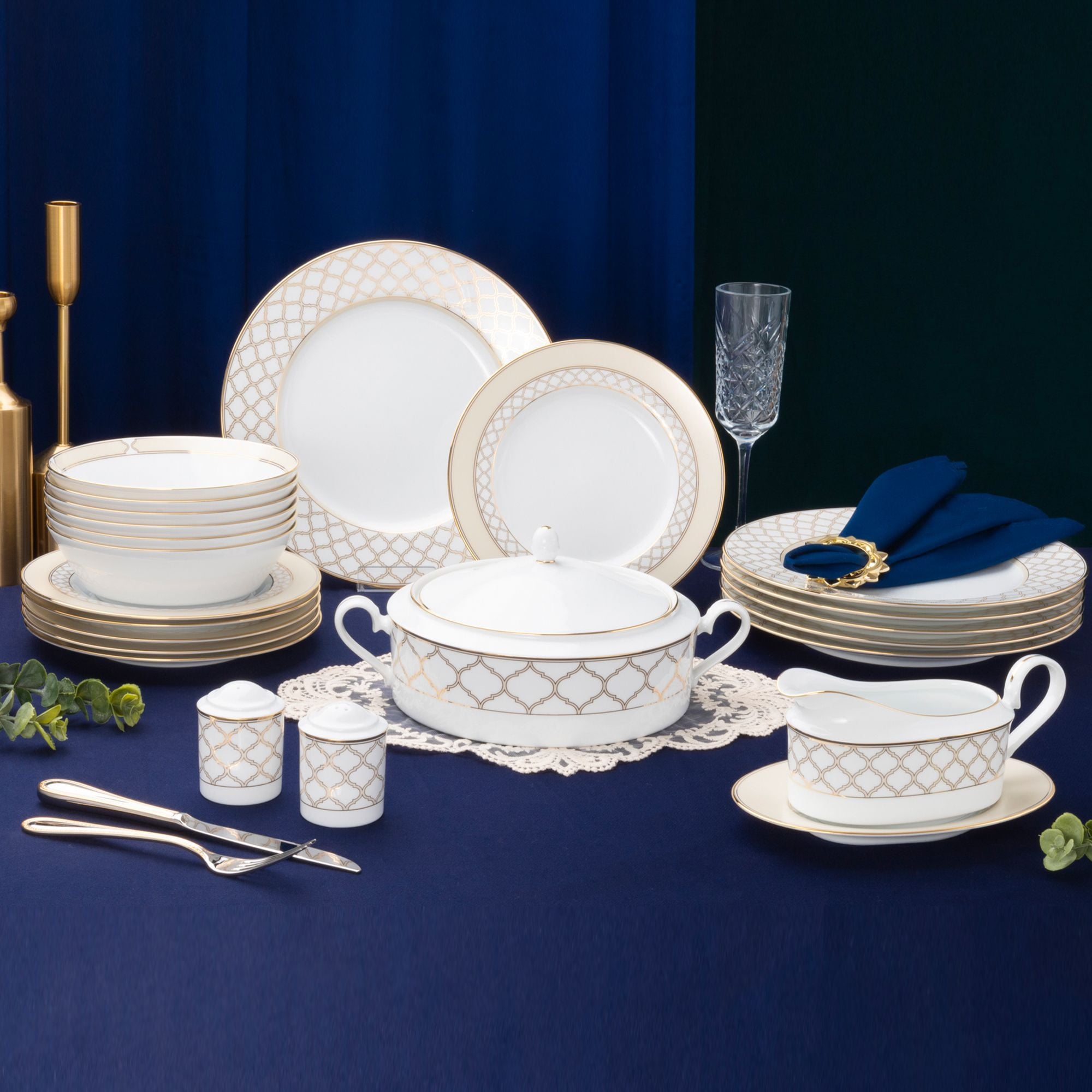 Bộ đĩa ăn kiểu Âu 22 món (cho 6 người) sứ trắng | Noritake Eternal Palace Gold 1728L - D024AM