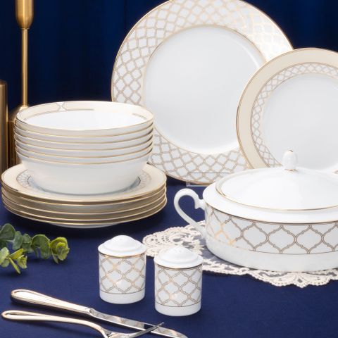  Bộ đĩa ăn kiểu Âu 22 món (cho 6 người) sứ trắng | Noritake Eternal Palace Gold 1728L - D024AM 