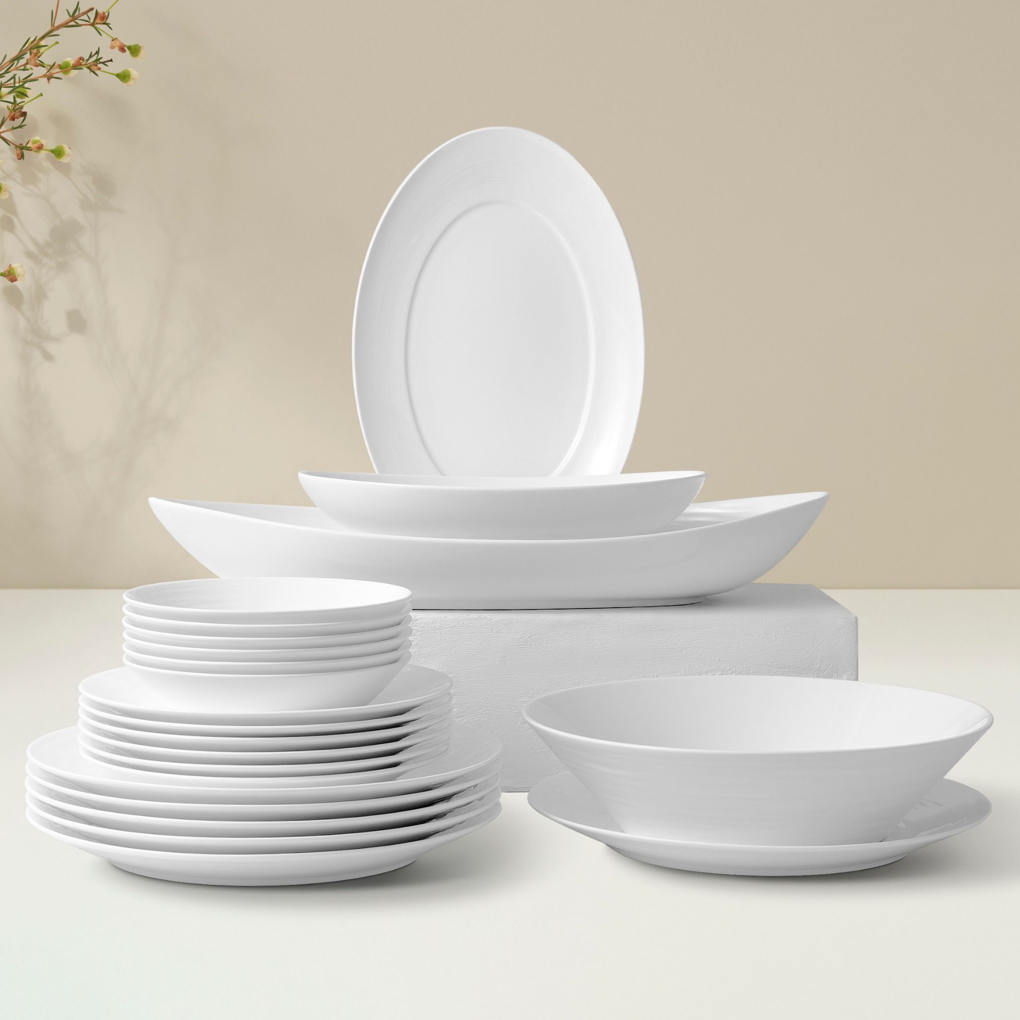 Bộ đĩa ăn kiểu Âu 22 món (đĩa vuông, cho 6 người) sứ xương | Noritake Conjunto 4943L - D022EV