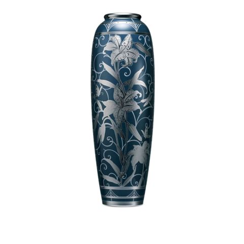  Bình hoa (Đặc biệt: vẽ tay) xanh cobalt họa tiết hoa Ly bạc, cao 46cm sứ xương Nhật Bản | Noritake Hanaginsai Yuri 4697J - 52932 