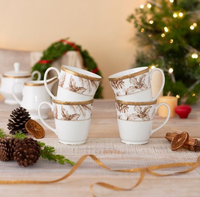 Cốc (ly) uống nước, cà phê 370ml phiên bản Giáng Sinh sứ trắng | Noritake Charlotta Holiday 1716-2L - T91058K