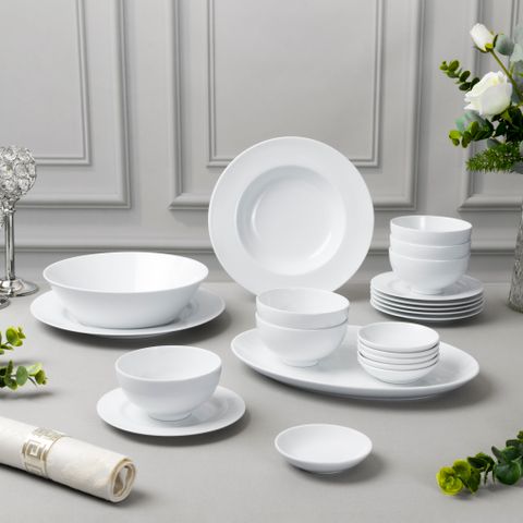  Bộ bát đĩa ăn châu Á 22 món (đĩa tròn, bát cơm 11,4cm cho 6 người) sứ trắng | Noritake Art Stage 1609L - D022AS 