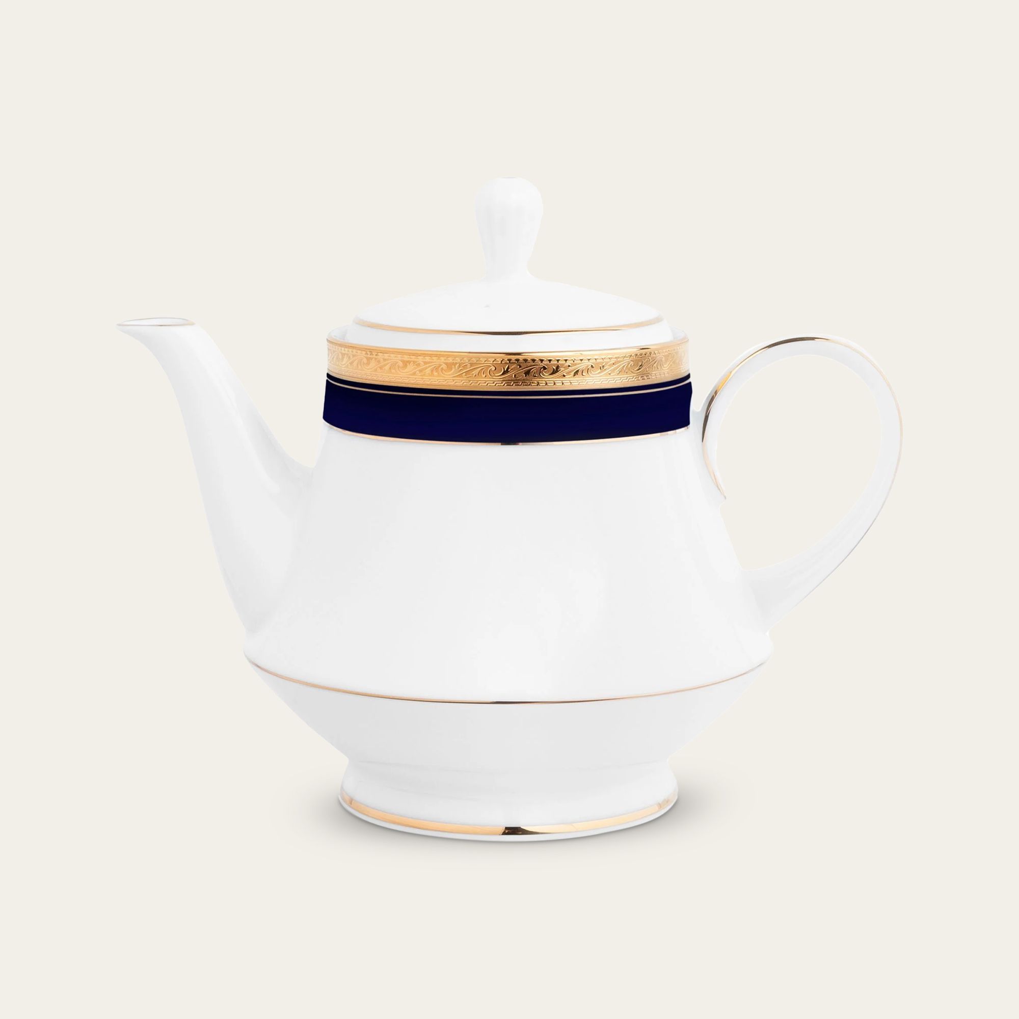 Ấm trà (bình trà) dung tích 1.200ml sứ trắng | Noritake Crestwood Cobalt Gold 4171L - 91123