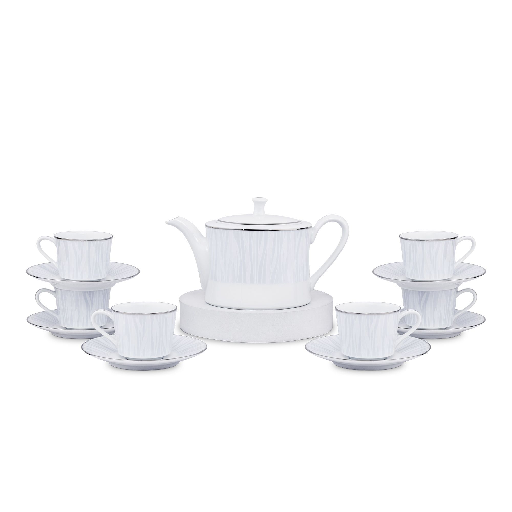 Bộ ấm chén uống trà nhỏ (ấm 630ml, chén 100ml) 13 món sứ trắng | Noritake Glacier Platinum 1702L - T014S