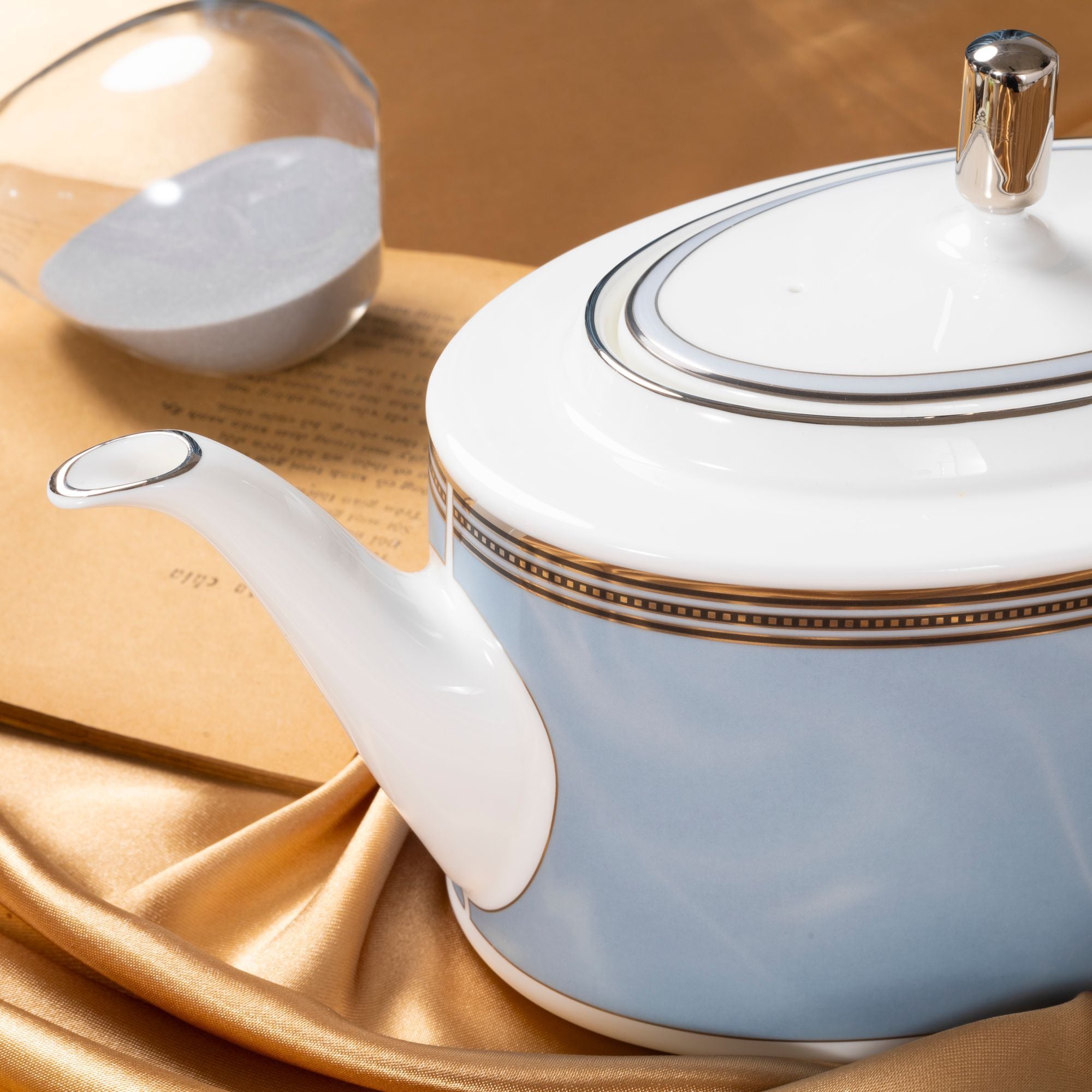 Bộ ấm chén uống trà (ấm 1.250ml, chén 245ml) 15 món sứ xương | Noritake Bogart Platinum 4958L - T017A