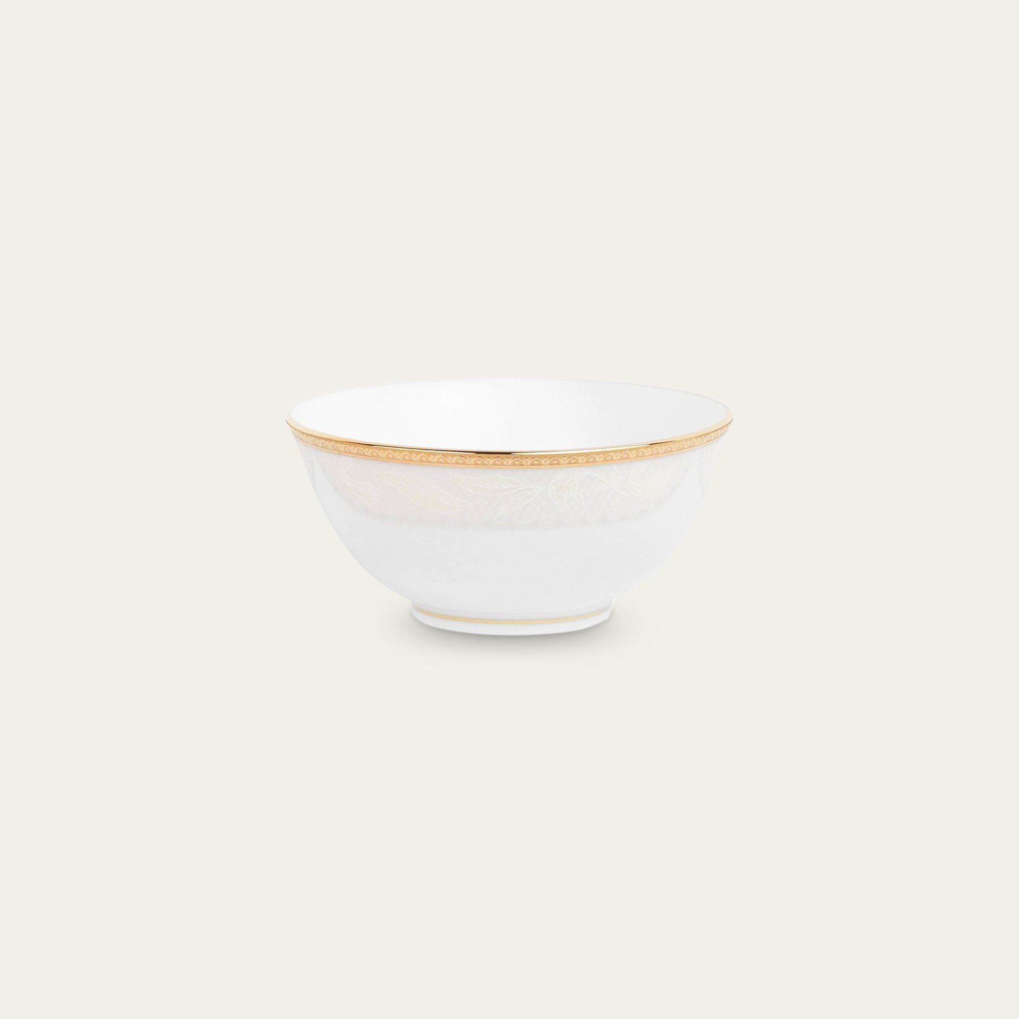 Bát (chén) 10,7cm dung tích 220ml đựng nước chấm, soup sứ trắng | Noritake Flanders Gold 1714L - 91482