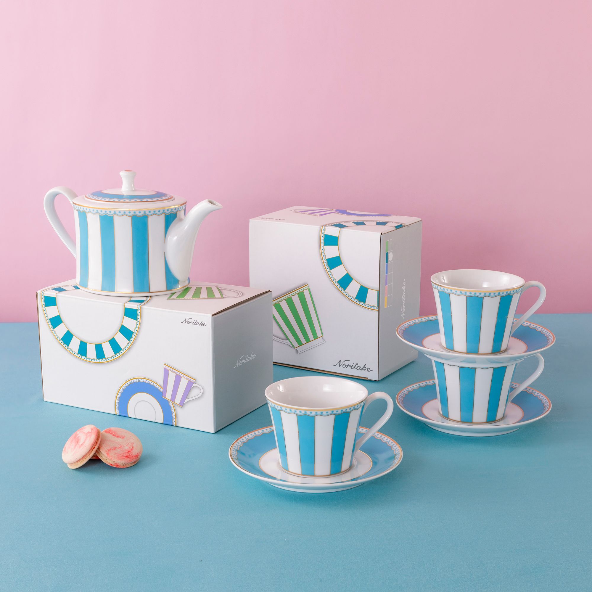 Chén trà (tách trà) 250ml (xanh dương pastel) kèm đĩa lót sứ trắng | Noritake CRNIVL Light Blue M-253L - T002B