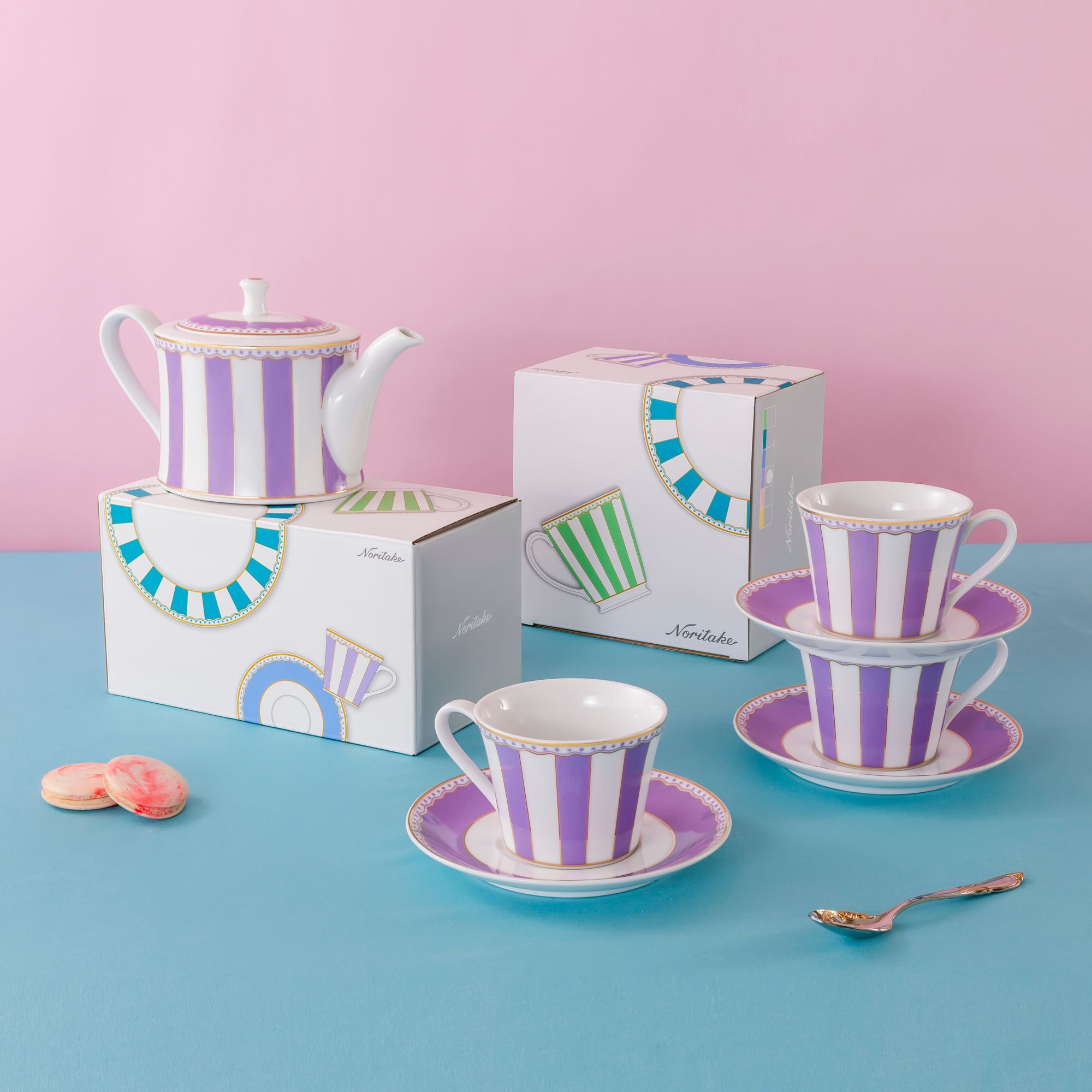 Chén trà (tách trà) 250ml (tím lavender) kèm đĩa lót sứ trắng | Noritake CRNIVL Lavender M-248L - T002B