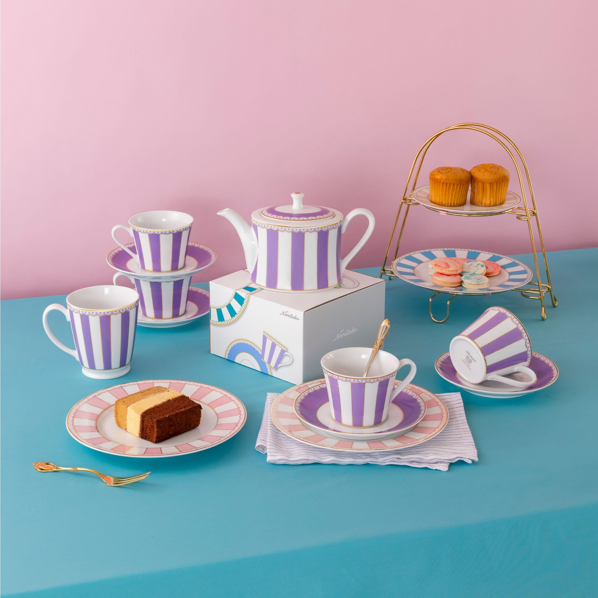 Chén trà (tách trà) 250ml (tím lavender) kèm đĩa lót sứ trắng | Noritake CRNIVL Lavender M-248L - T002B