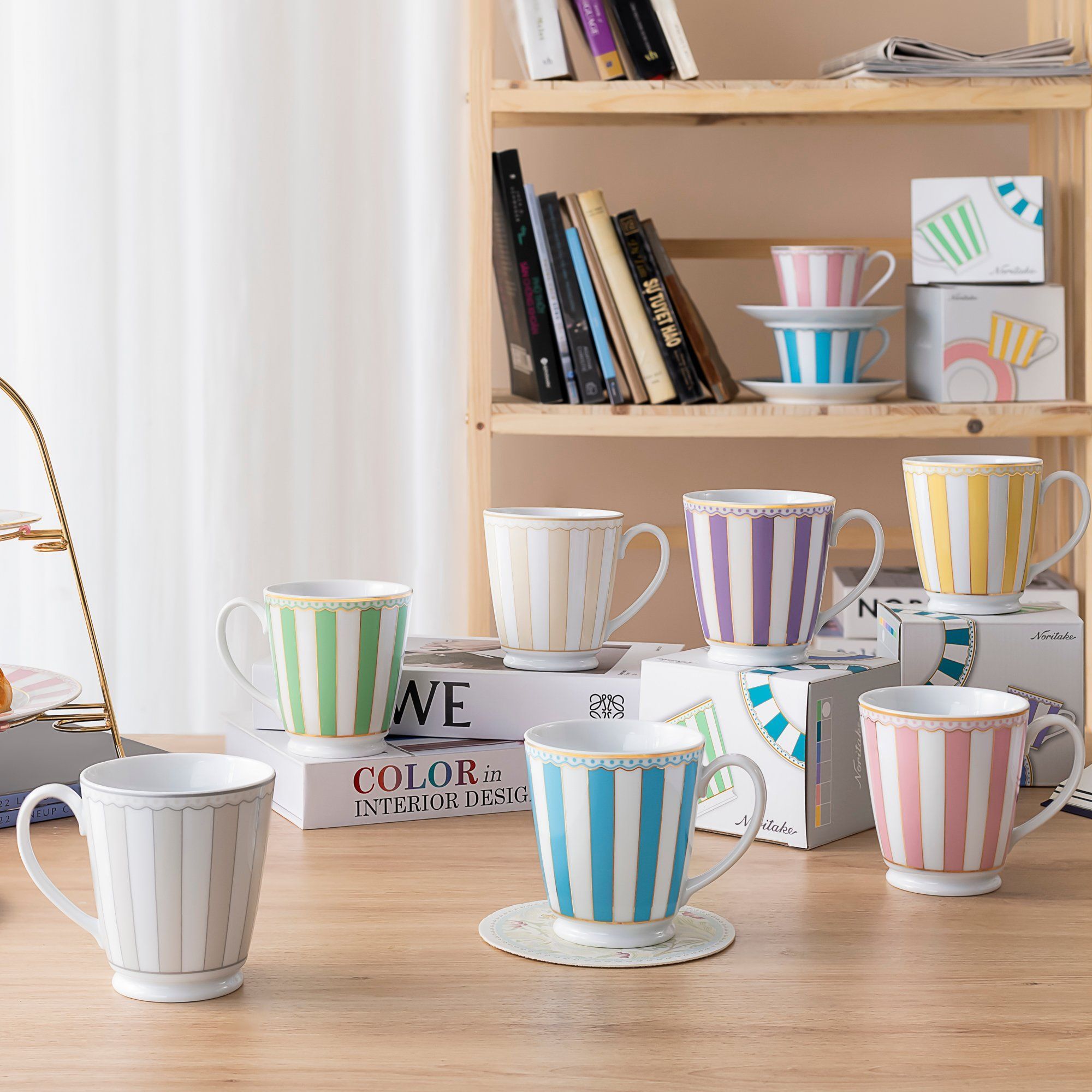 Cốc (ly) uống nước, cà phê 370ml (xanh dương pastel) sứ trắng | Noritake CRNIVL Light Blue M-253L - Q001A