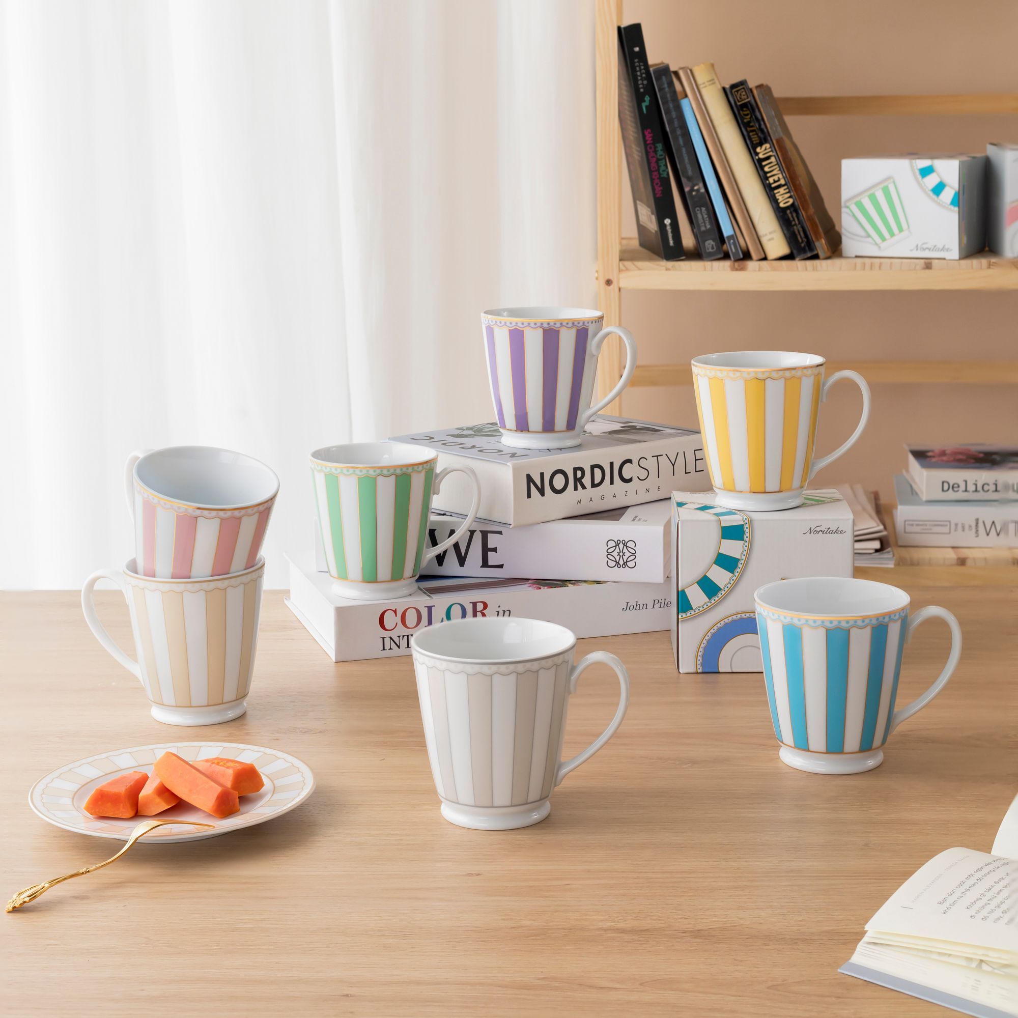 Cốc (ly) uống nước, cà phê 370ml (tím lavender) sứ trắng | Noritake CRNIVL Lavender M-248L - Q001A