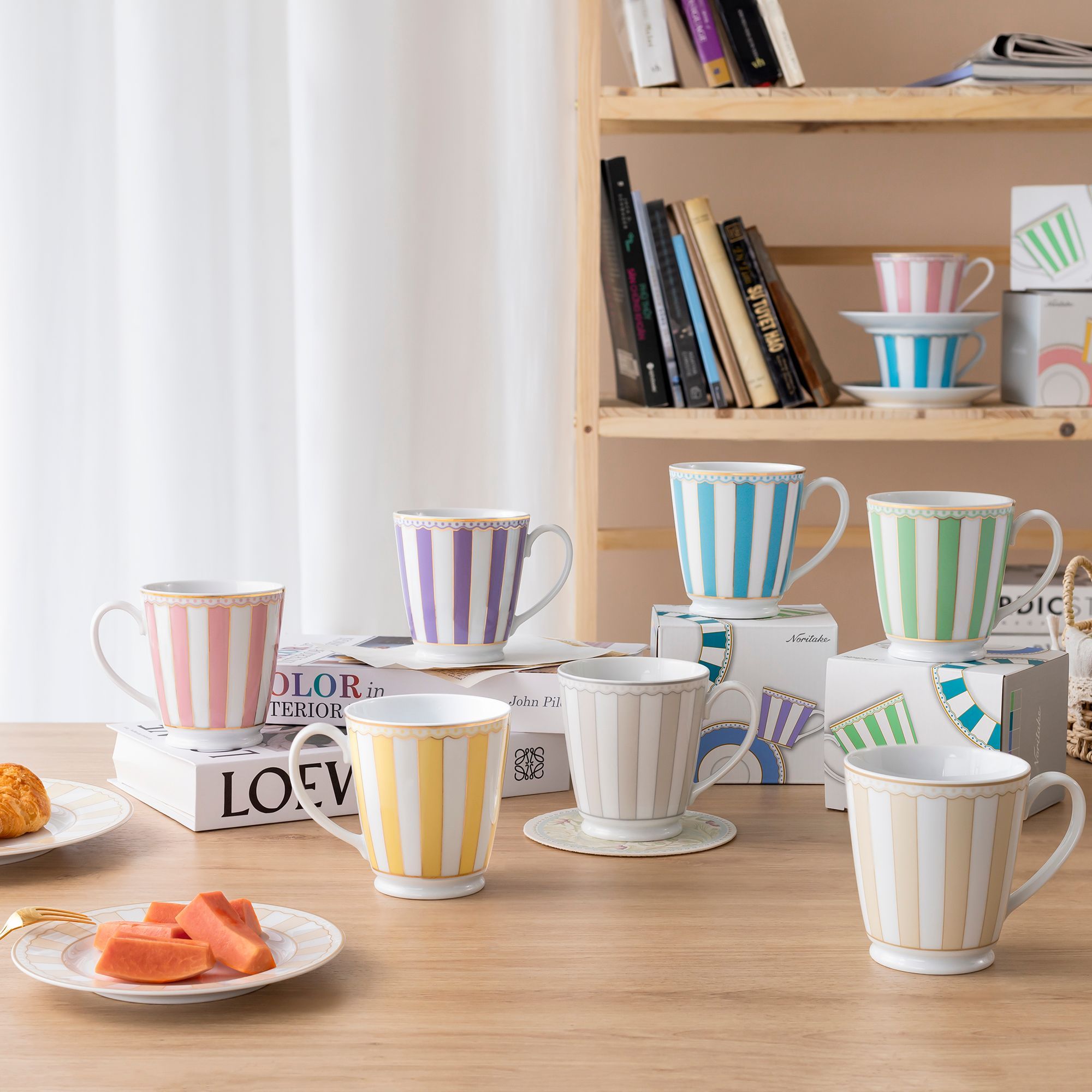 Cốc (ly) uống nước, cà phê 370ml (xanh lá pastel) sứ trắng | Noritake CRNIVL Apple Green M-252L - Q001A