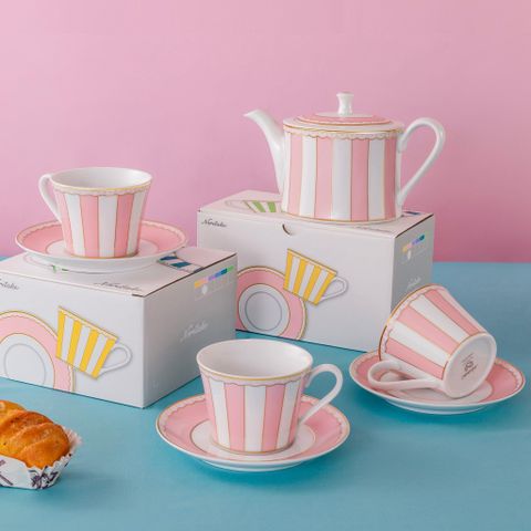  Bộ ấm chén uống trà (ấm 630ml, chén 250ml) 13 món sứ trắng (hồng pastel) | Noritake CRNIVL Pink M-249L - T014M 