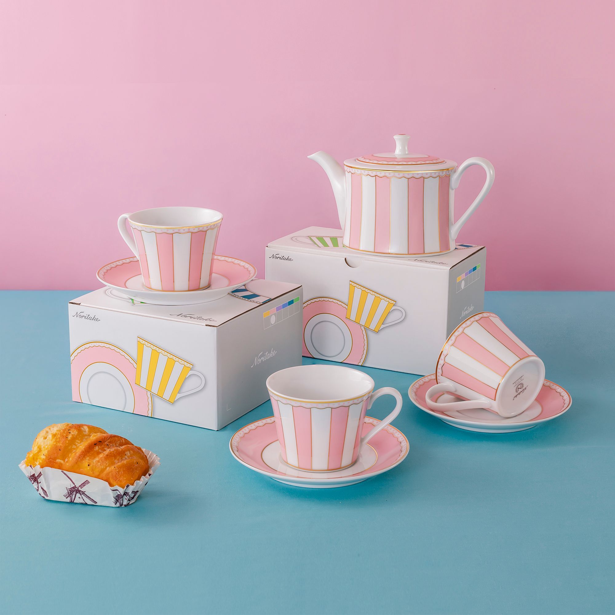 Chén trà (tách trà) 250ml (hồng pastel) kèm đĩa lót sứ trắng | Noritake CRNIVL Pink M-249L - T002B