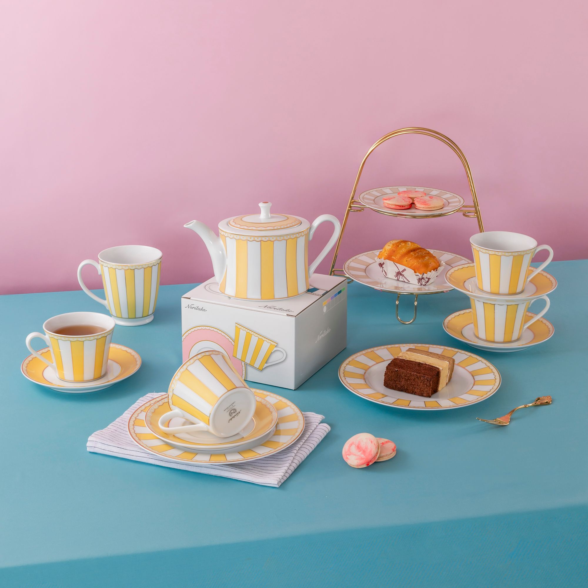 Chén trà (tách trà) 250ml (vàng pastel) kèm đĩa lót sứ trắng | Noritake CRNIVL Yellow M-250L - T002B