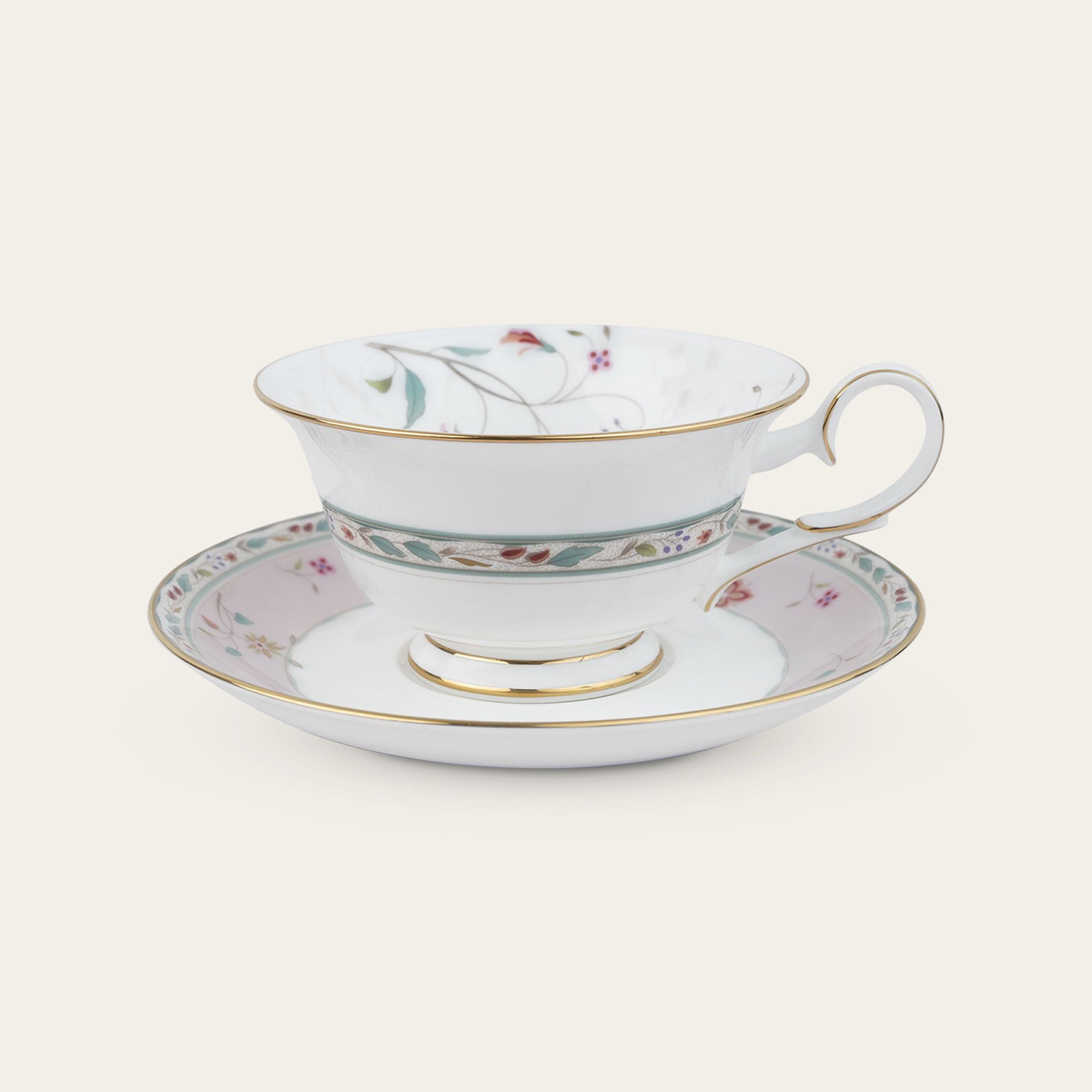 Chén trà (tách trà) dung tích 215ml kèm đĩa lót sứ xương | Noritake Hana Sarasa 4409-5L - T50717A