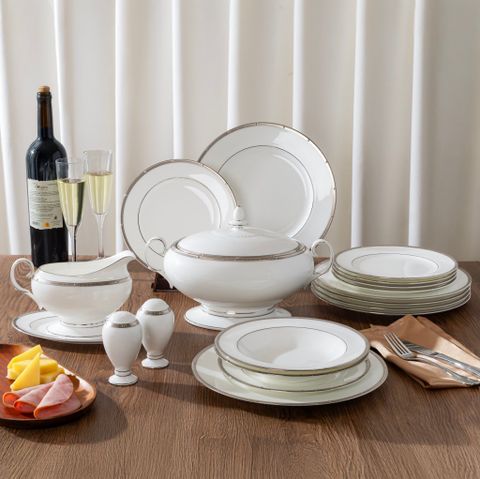  Bộ đĩa ăn kiểu Âu 22 món (cho 6 người) sứ xương | Noritake Rochelle Platinum 4795L - D024AN 