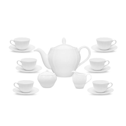  Bộ ấm chén uống trà (ấm 1.120ml, chén 215ml) 15 món sứ trắng cao cấp | Noritake Cher Blanc 1655L - T017L 