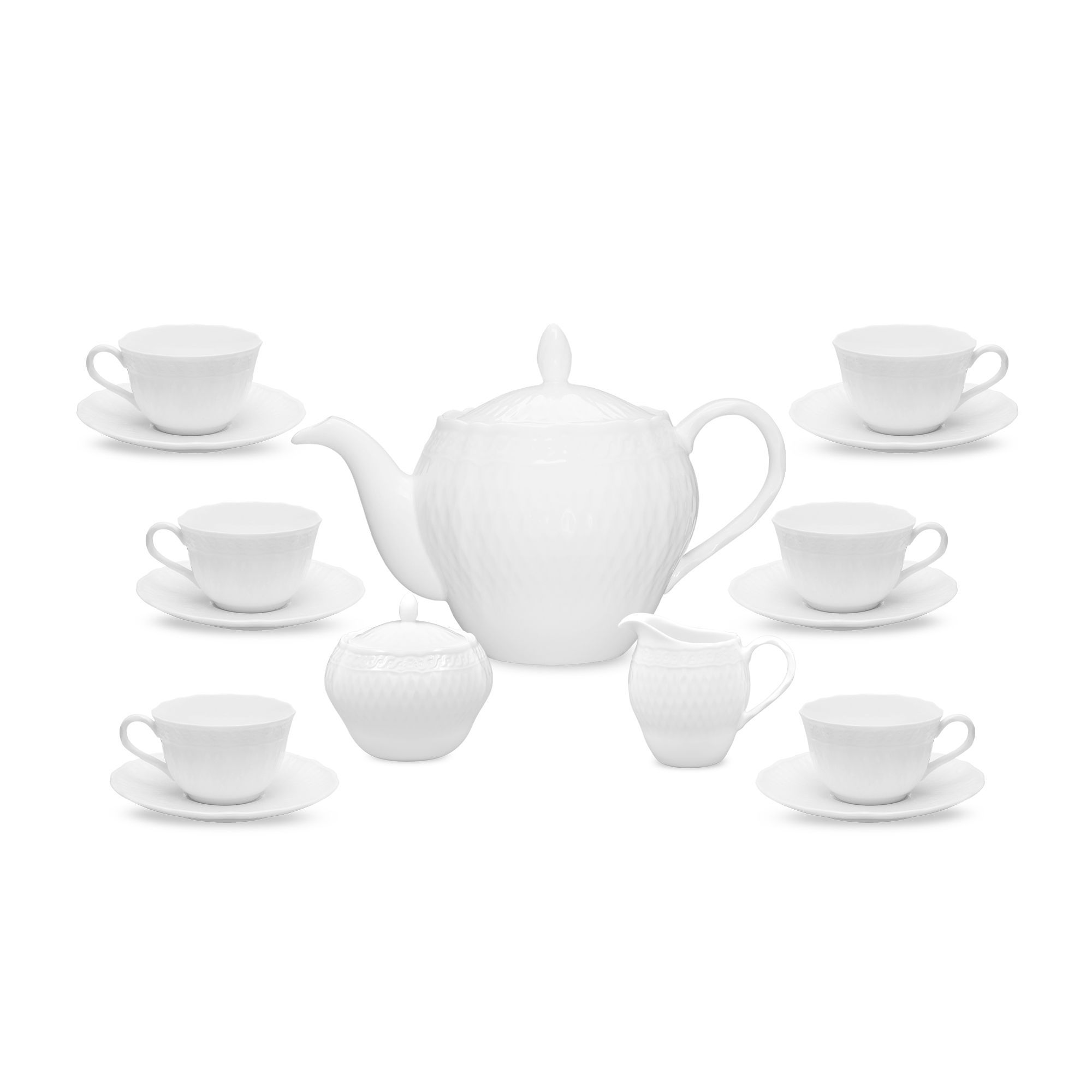 Bộ ấm chén uống trà (ấm 1.120ml, chén 215ml) 15 món sứ trắng cao cấp | Noritake Cher Blanc 1655L - T017L
