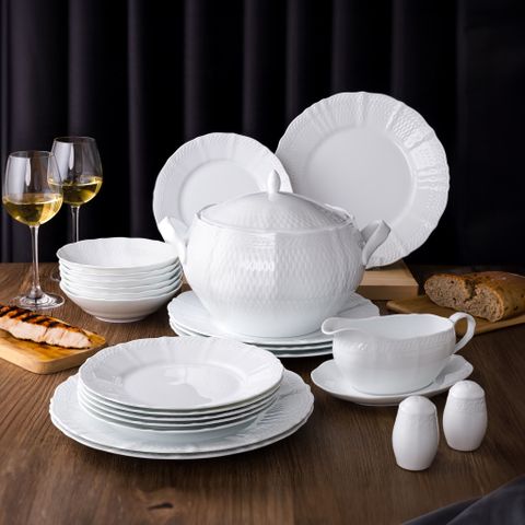  Bộ đĩa ăn kiểu Âu 22 món (đĩa tròn, cho 6 người) sứ trắng cao cấp | Noritake Cher Blanc 1655L - D024ET 