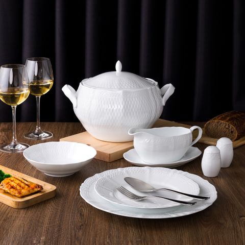  Bộ đĩa ăn kiểu Âu 22 món (đĩa tròn, cho 6 người) sứ trắng cao cấp | Noritake Cher Blanc 1655L - D024ET 