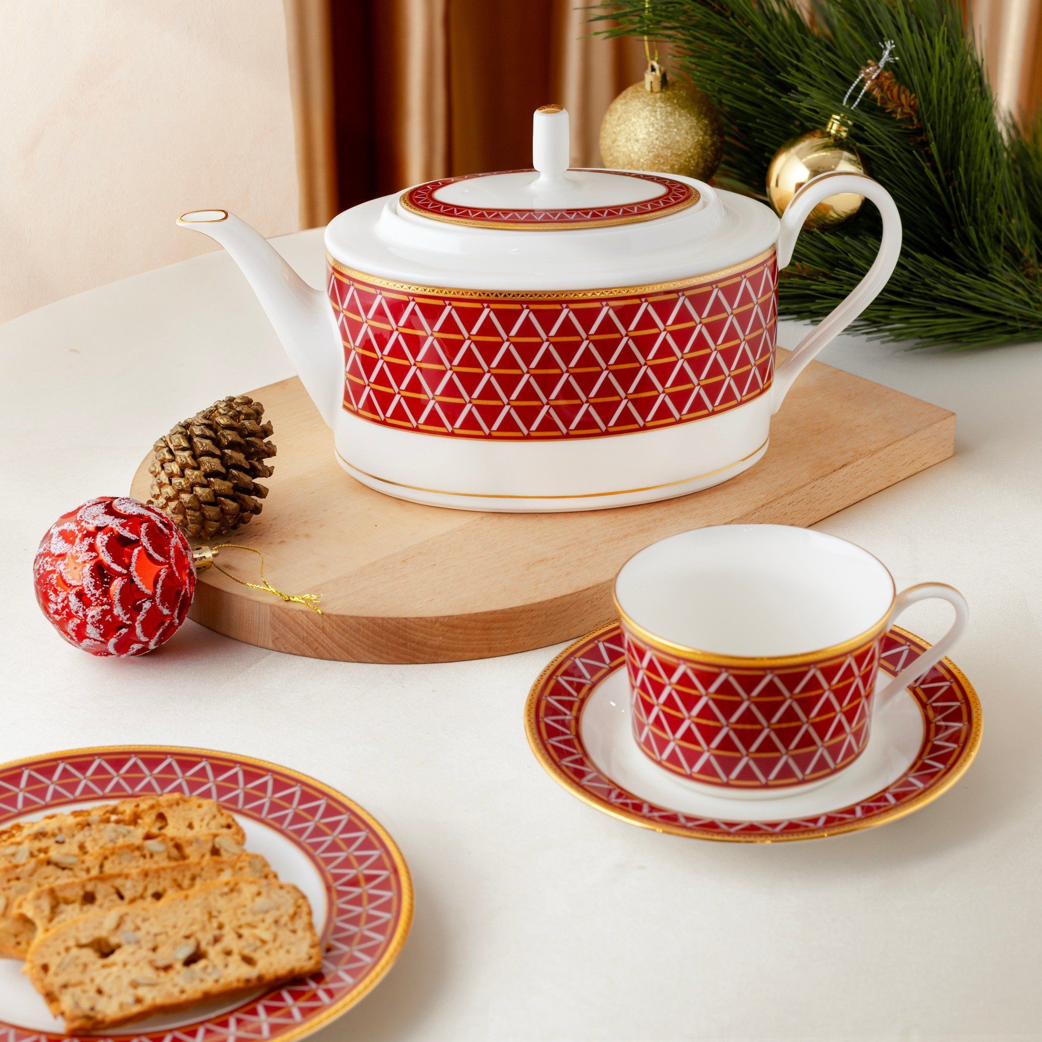 Bộ ấm chén uống trà (ấm 1.250ml, chén 245ml) 15 món sứ xương | Noritake Crochet 4966L - T017A