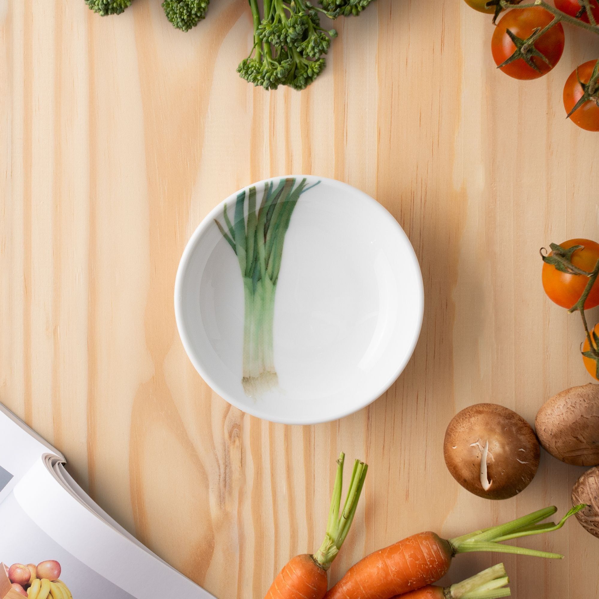 Đĩa tròn 9,8cm (họa tiết hành lá) đựng nước chấm, gia vị sứ trắng | Noritake Kyoka Shunsai 1620-1L - 91419