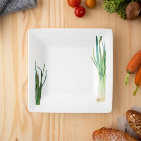  Đĩa vuông cỡ nhỏ cạnh dài 19,2cm (họa tiết hành lá) sứ trắng | Noritake Kyoka Shunsai 1620-1L - 94540 