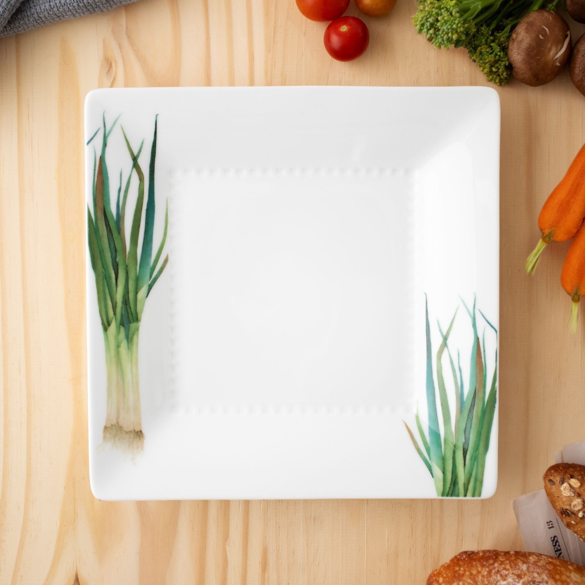 Đĩa vuông cỡ vừa cạnh dài 23,2cm (họa tiết hành lá) sứ trắng | Noritake Kyoka Shunsai 1620-1L - 94542