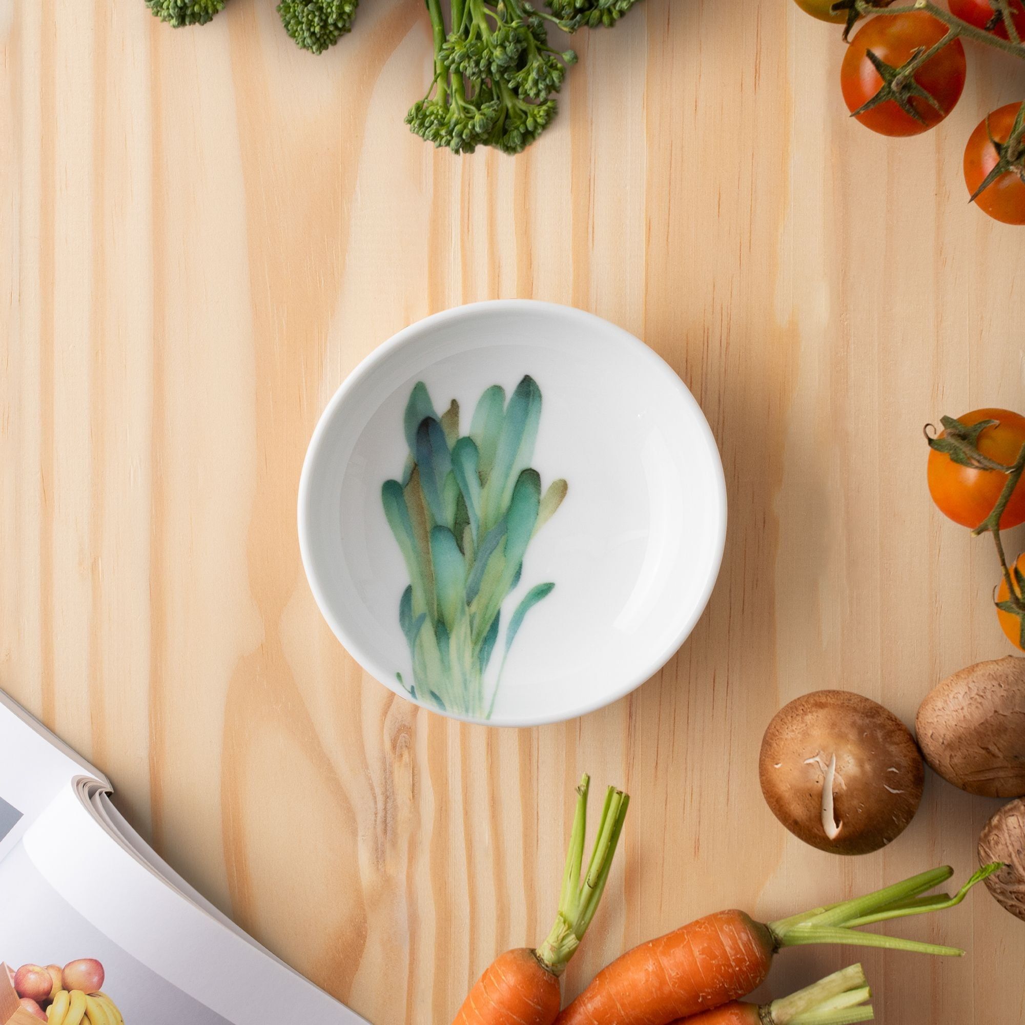 Đĩa tròn 9,8cm (họa tiết cải Mibuna) đựng nước chấm, gia vị sứ trắng | Noritake Kyoka Shunsai 1620-2L - 91419