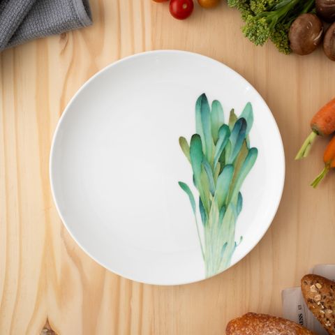  Đĩa coupe đường kính 24,1cm (họa tiết cải Mibuna) sứ trắng | Noritake Kyoka Shunsai 1620-2L - 91816 