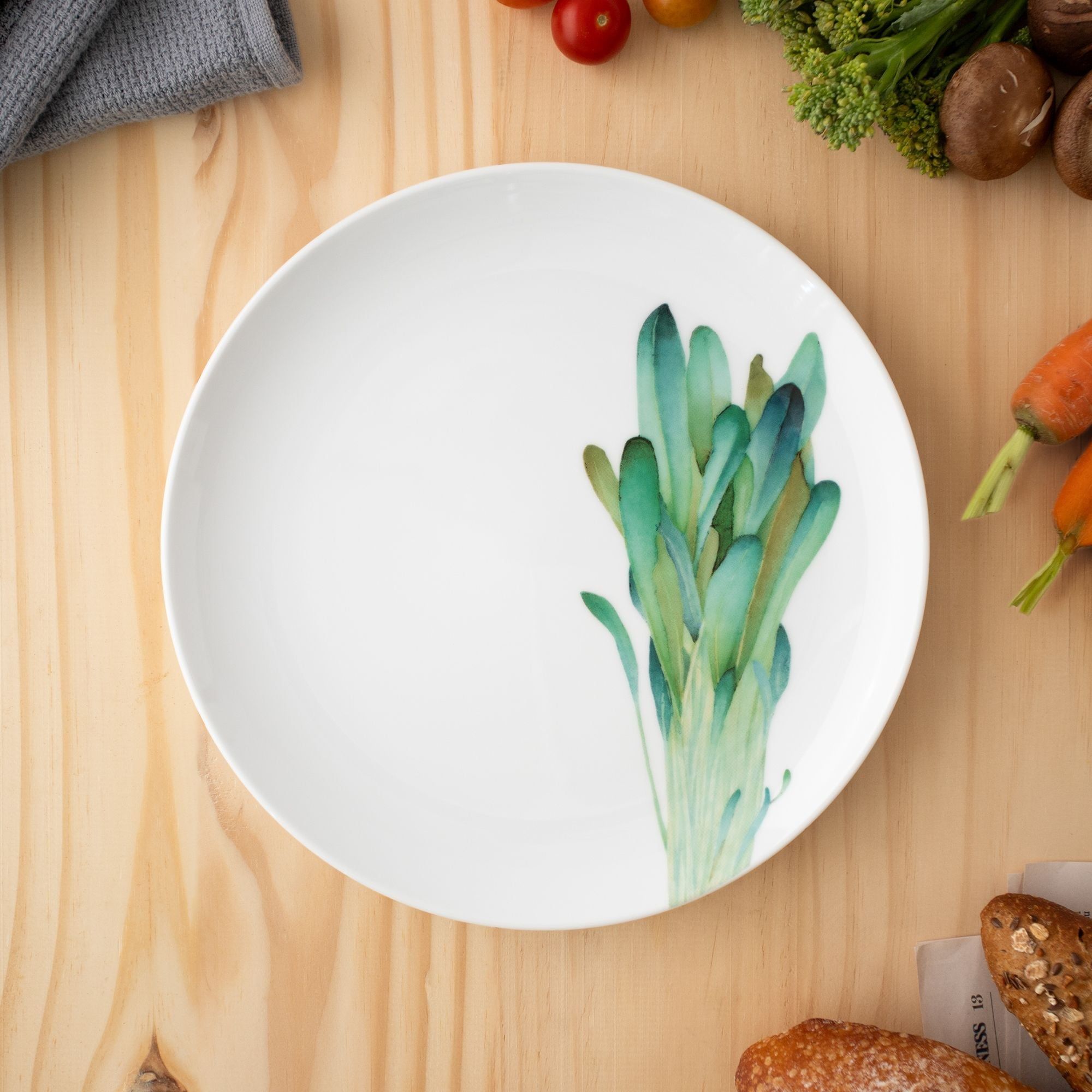 Đĩa coupe đường kính 24,1cm (họa tiết cải Mibuna) sứ trắng | Noritake Kyoka Shunsai 1620-2L - 91816