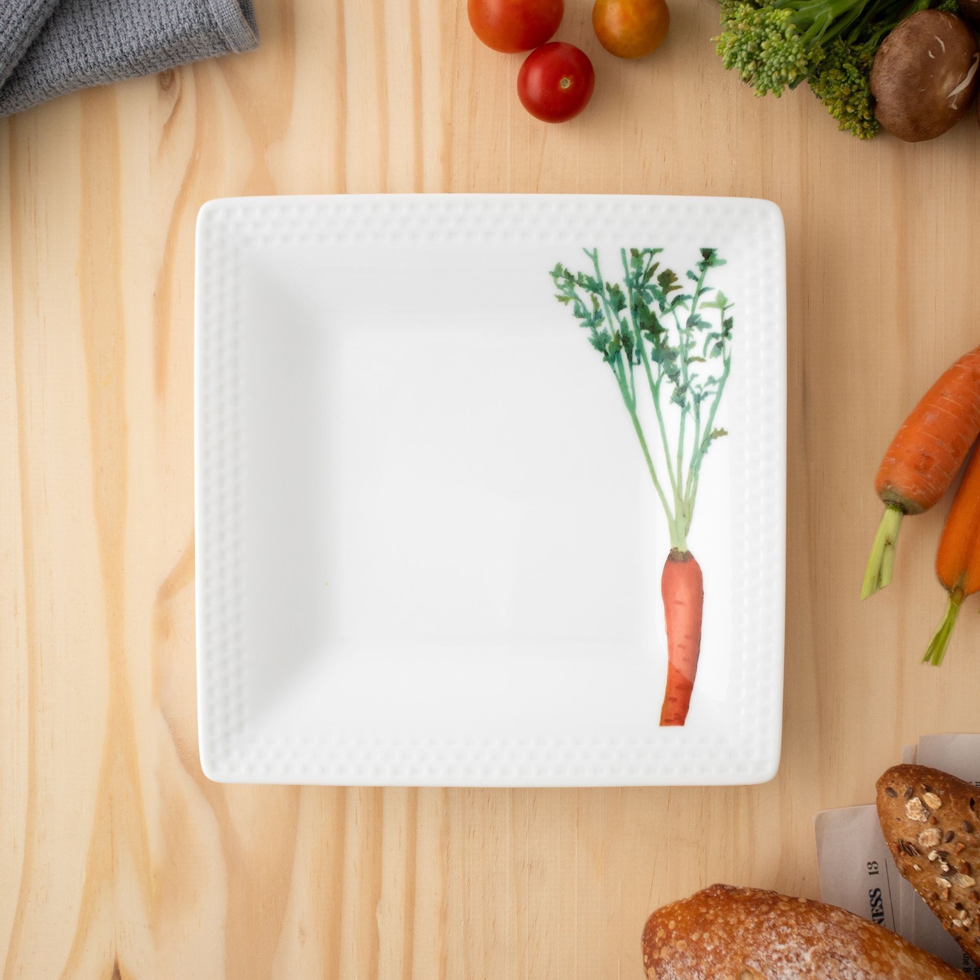 Bộ 06 đĩa vuông cỡ vừa cạnh dài 23,2cm sứ trắng | Noritake Kyoka Shunsai 1620-17L - Q006WN