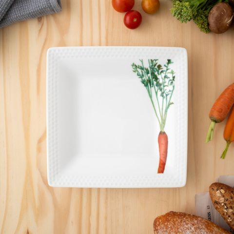  Đĩa vuông cỡ nhỏ cạnh dài 19,2cm (họa tiết cà rốt) sứ trắng | Noritake Kyoka Shunsai 1620-3L - 94540 