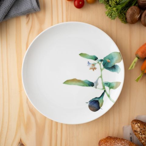  Đĩa coupe đường kính 24,1cm (họa tiết cà tím) sứ trắng | Noritake Kyoka Shunsai 1620-5L - 91816 