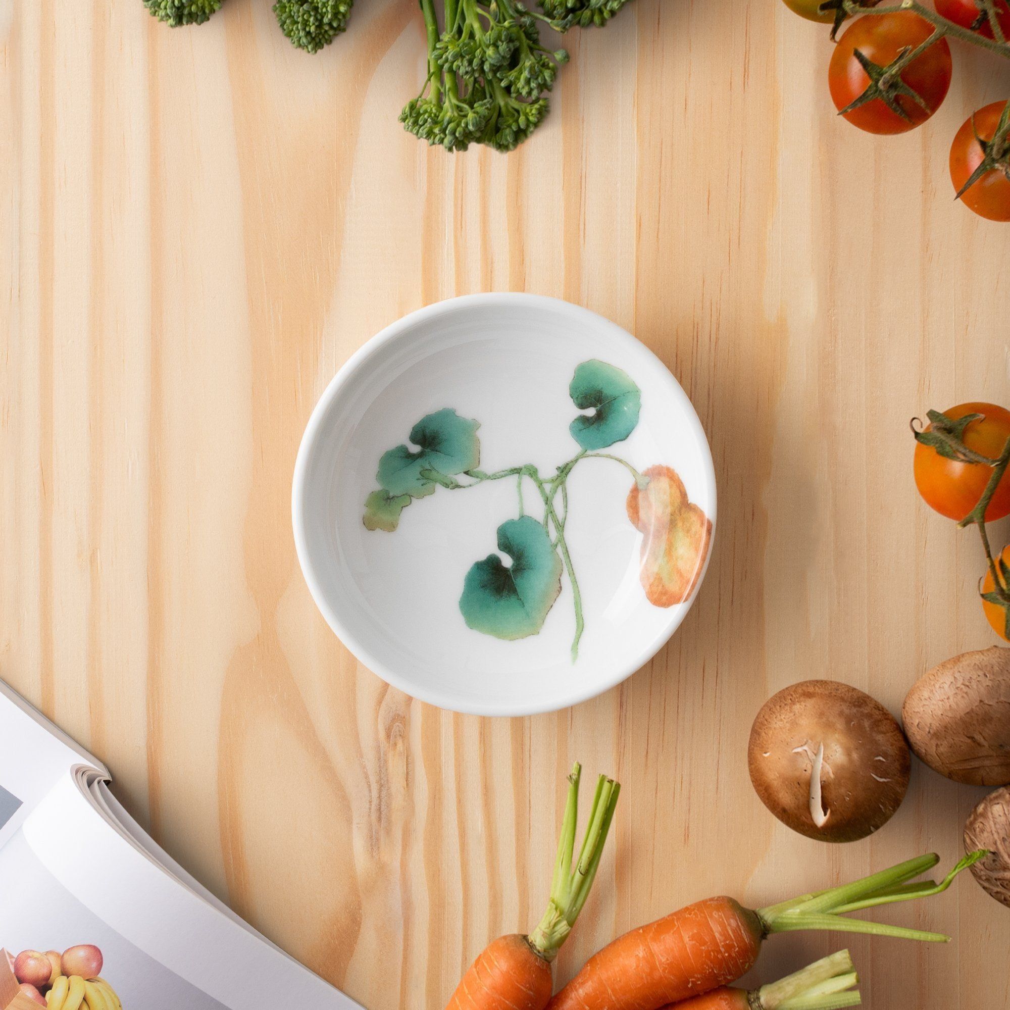 Đĩa tròn 9,8cm (họa tiết bí đỏ) đựng nước chấm, gia vị sứ trắng | Noritake Kyoka Shunsai 1620-6L - 91419