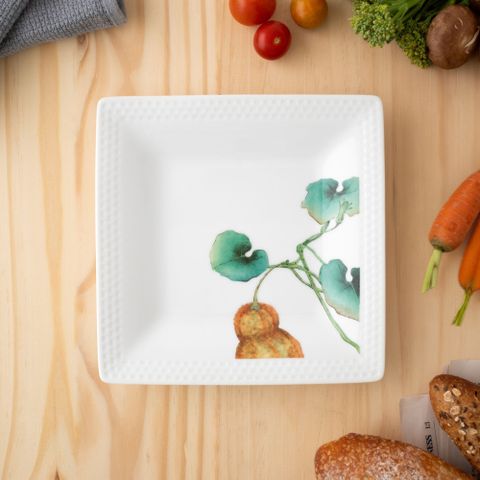  Đĩa vuông cỡ nhỏ cạnh dài 19,2cm (họa tiết bí đỏ) sứ trắng | Noritake Kyoka Shunsai 1620-6L - 94540 