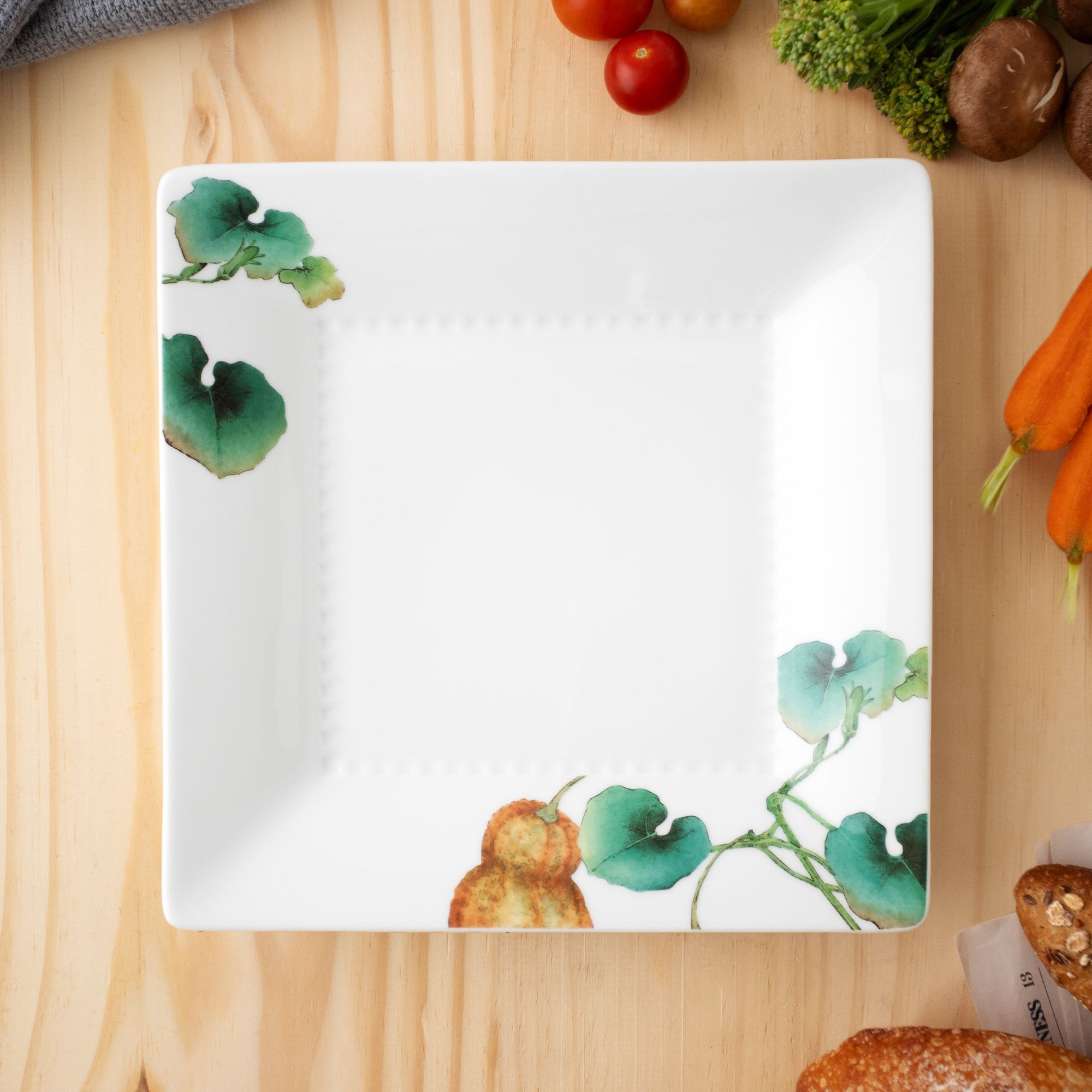 Bộ 06 đĩa vuông cỡ vừa cạnh dài 23,2cm sứ trắng | Noritake Kyoka Shunsai 1620-17L - Q006WN